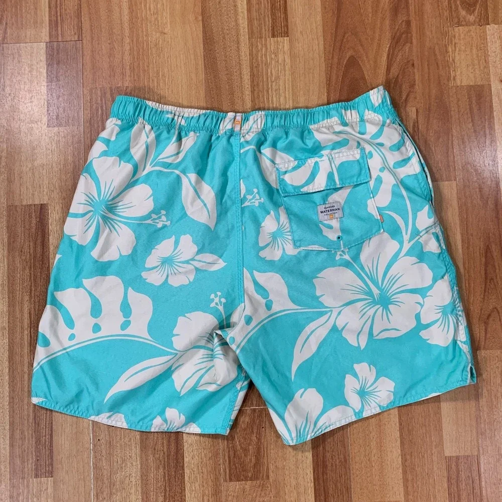 Quiksilver Waterman Board Shorts Mens Extra Large Green Floral Drawstring Beach